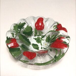 Sydenstricker Fused Art Glass Strawberry Candy Dish Bowl Signed 6.75"